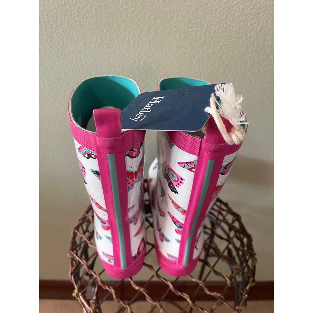 HATLEY Girls White Pink Butterflies Rain Boots Size 2 New